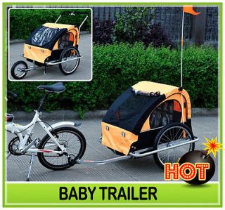   DOUBLE KIDS BABY BIKE BICYCLE TRAILER JOGGER STROLLER Orange Black