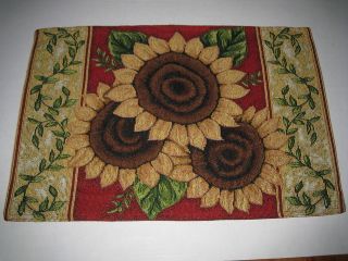 Bright Harvest Sunflowers Red Green Yellow Tapestry Placemats Lot of 4 
