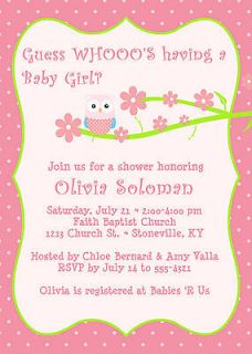   Baby Girl Shower Invitation ~ Owl ~ Guess WHOOOs Having a Baby