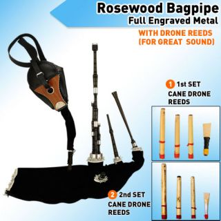 Lowland Small Pipes African Blackwood Bagpipe Bellows Blown & Double 