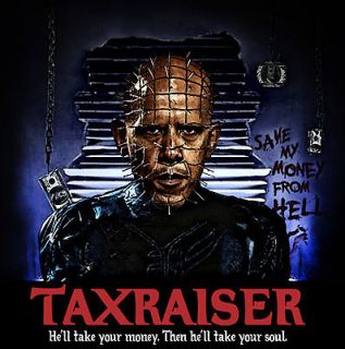 Obama Taxraiser Tshirt Hellraiser Shirt Pinhead Barack Political 2012 