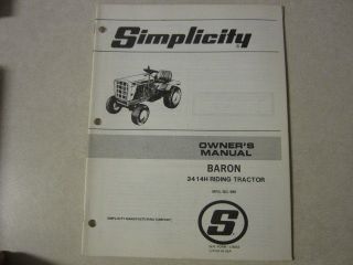 Simplicity 3414H 980 Baron garden tractor owners maintenance parts 