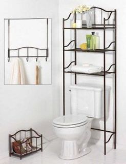 BRONZE SPACE SAVER ETAGERE, MAGAZINE RACK AND OVER THE DOOR HOOKS 3 