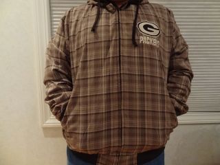 NWT NFL Mens Green Bay Packers Full Zip Hooded Plaid Jacket   Sizes M 