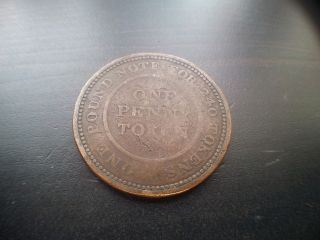 1812 Hull Penny Token, Picards Hull Lead Works Penny Great Britain 