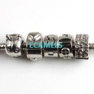   Mixed Rhodium Tone Clip Lock Stopper European Bead Fit Charm Bracelet
