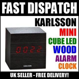 Karlsson Alarm Clock Mini Cube Led Wood Black Desk Office Bedside 