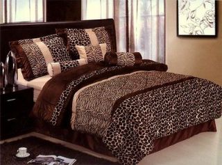 Leopard Safari Zebra Queen Comforter Bed in a Bag 15 PC