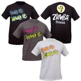 ZUMBA FITNESS Live it Love it BLACK GRAY WHITE T shirt