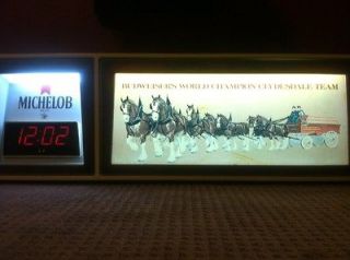 52 X 17 Lighted Sign Vintage MICHELOB CLOCK WITH BUDWEISER 