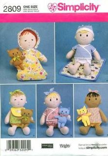   PATTERN 2809 38CM RAG/CLOTH DOLL WITH CLOTHES & 16.5CM CAT OR BEAR
