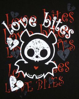 LOVE BITES T shirt Womens Juniors SzXL Skelanimals DIEGO Vampire Bat 