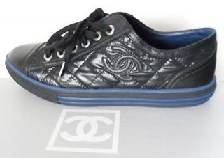 CHANEL Black Quilted CC Sneakers Tennis Shoes 35
