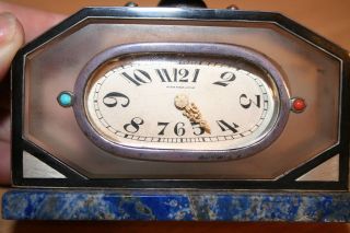 Art Deco Black Starr & Frost Desk Clock Sterling, Coral, Turquoise 