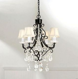   VINTAGE COTTAGE CHIC 4 ARM SMALL BLACK CHANDELIER WITH CLEAR BEADING
