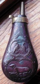 Antique Gun Black Powder Flask Decorative Copper Hunting Vintage 