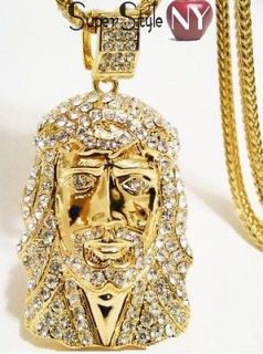 Chunky Gold Finish Hip Hop Iced Out Jesus Piece Pendant & 36 Franco 
