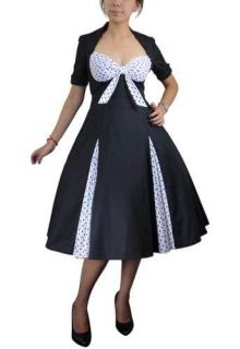 Black & White Pleated Polka Dot Pin Up Retro 50s Flare Swing Dress