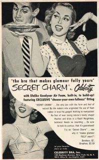 1952 Celebrity Bra Brassiere Secret Charm Art Vintage Print Ad