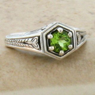 NATURAL PERIDOT .925 STERLING SILVER ANTIQUE DECO DESIGN RING SIZE 5 