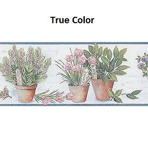 Kitchen Wallpaper Border / Cooking Herbs Wall Border/ Blue Trim