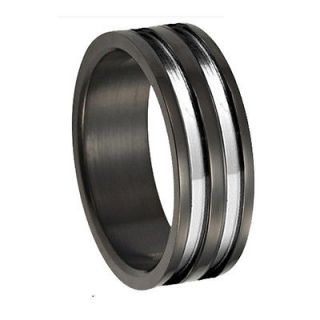   STAINLESS STEEL 8MM MENS WEDDING BANDS RINGS SIZE 9 BLACK SILVER