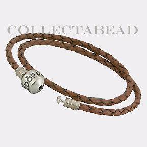 Pandora Silver Double Brown Leather Cord 15 Bracelet