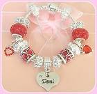   GIRL​S LUXURY SPARKLING RED NAME CHARM BRACELET GIFT BOXED NAMES A E