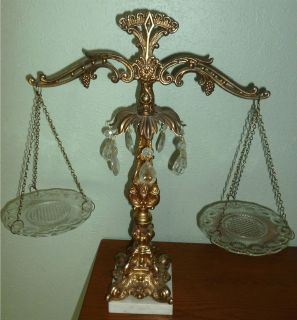 Vintage Italian? ornate brass, crystal & crystal prisms Scales of 