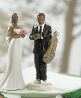   Wedding African Golf Fanatic Groom & Exasperated Bride Cake Topper Top