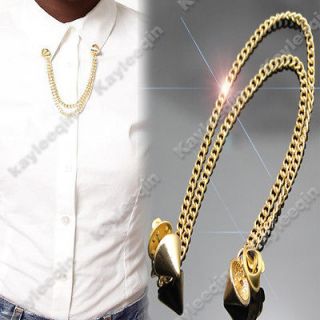 Chic Gold Spike Stud Rivet Collar Neck Tip Brooch Pin Chain Tassels 