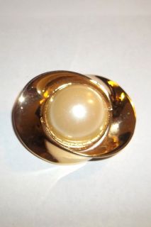 Vintage Signed M Jent Large Gold Tone Faux Pearl Brooch Pin