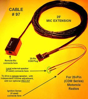 Cable 97 Remote Mic Mike Extension Motorola CDM CDM750 CDM1250 CDM1550 
