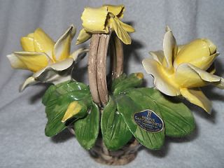 BEAUTIFUL HAND PAINTED PORCELAIN CAPODIMONTE   FLOWERS IN BASKET