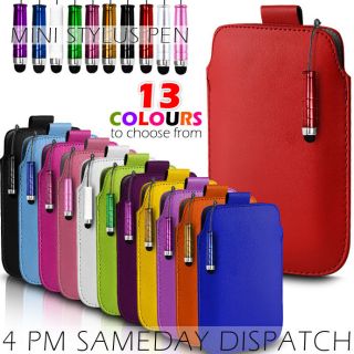 LEATHER PULL TAB SKIN CASE COVER POUCH+MINI STYLUS FITS VARIOUS NOKIA 