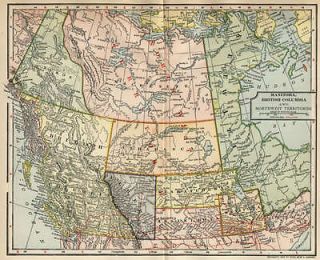 Manitoba; British Columbia & NWT Canada Map Authentic 1902 (Dated 