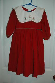   BELLES GIRL 5 HOLIDAY CHRISTMAS DRESS RED CORDUROY CANDY CANE PINAFORE