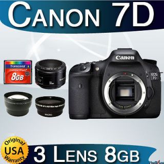 USA Canon EOS 7D with Canon 50mm 3 Lens 8GB Full Accessory kit NEW