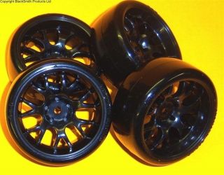   10 Scale On Road Wheel Tyres Nitro RC Car Black Tree Drift 9 Spoke