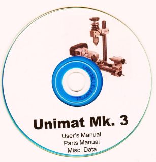 Unimat MKIII lathe and milling parts & owners manual on CD ROM