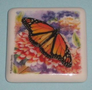 Monarch BUTTERFLY Ceramic Tile Magnet New Orange on Flower 2 Square 
