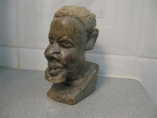 Vintage Marble Hand Carved African Bearded Man Bust Head Stone Figure 