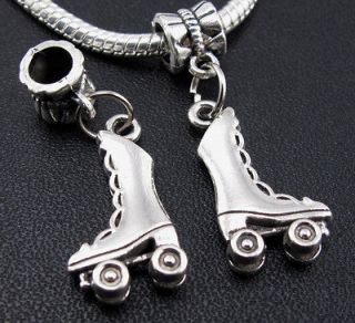   Silver Roller Skates Dangle European Beads Fit Charm Bracelet f37