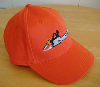Stihl Orange Fabric Hat / Cap with Embroidered Chainsaw on Front