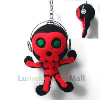   string doll key chain ring Skeleton music DJ red bag backpack charm M
