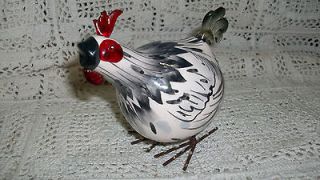   Black & White Rocking Rooster Chicken Hen Ceramic Art Glass Figurine