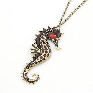Hot Retro Jewelry Fashion 1pcs Long Chain Red Sea Horse Pendant Ladys 