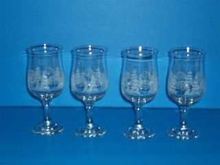 Arbys Christmas Glasses Goblet Wine Winter Scene Etched Frosted 