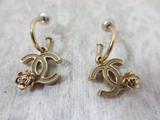 CHANEL Earrings Gold Camelia Flower Hoop Designer Fashion Jewelry More 