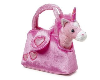 Pink Soft Toy Unicorn Pony Horse Inside In A Handbag Girlie Gift Set